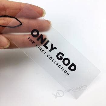 Luxe op maat gemaakte kledingstuk afdrukken jeans papier duidelijke kleding merchandise pvc plastic hang tag plastic tags