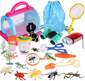 25 pz Kit di esplorazione della natura e kit acchiappa-insetti con binocolo, custodia per creature, insetti, torcia elettrica giocattoli all'aperto regalo per bambini