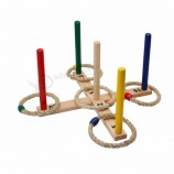 Jouets en bois Jeu de lancer d’anneaux en bois Jeu de jardin 5 Quoits Lancer d’anneaux en bois