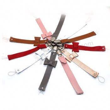 fashion genuine leather pacifier holder baby dummy clips wholesale