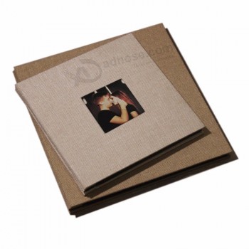 Aangepaste bruiloft linnen zelfklevend fotoalbum2021 Nieuwe Versierde Producten Duurzame Vintage Houten Fotodoos Houten AlbumHoge kwaliteit PU lederen omslag fotoalbum met aangepas