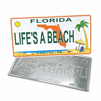 Vente en gros personnalisé vierge souvenir gaufrage sublimation aluminium plaques d’immatriculation de voiture décoratives