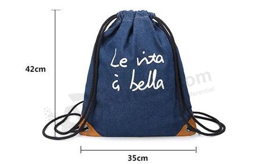 Customized Jean Fabric Drawstring Bag High Quality Drawstring Backpack