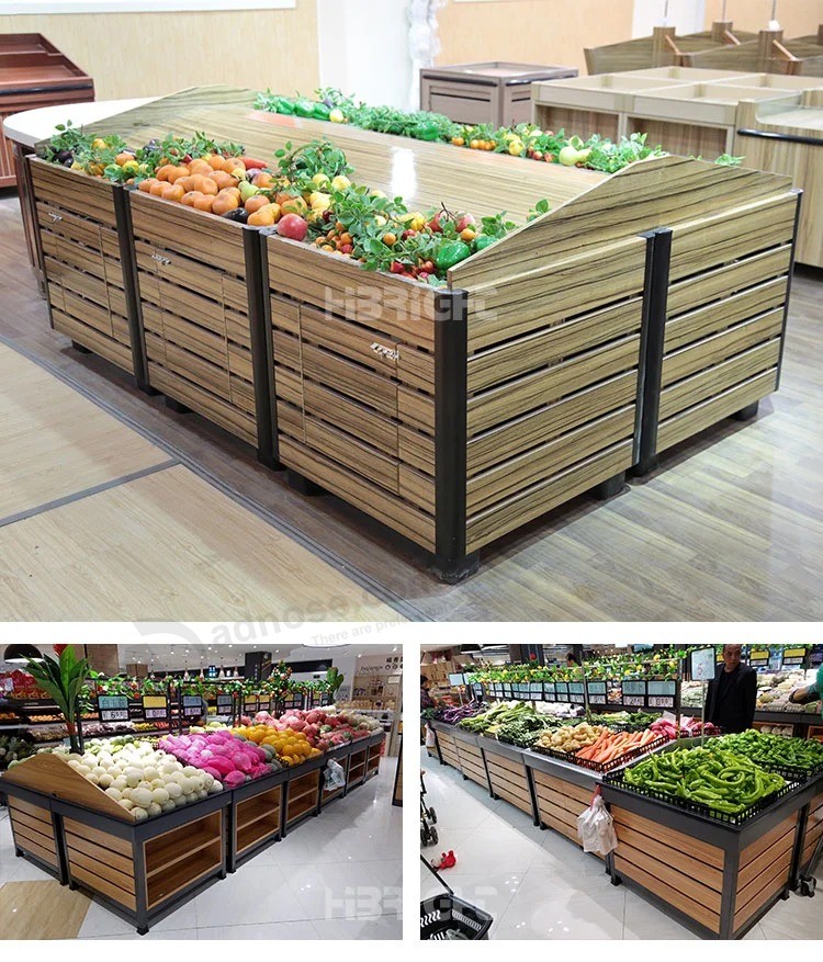 Wooden Supermarket Vegetable Display Rack Display Stand