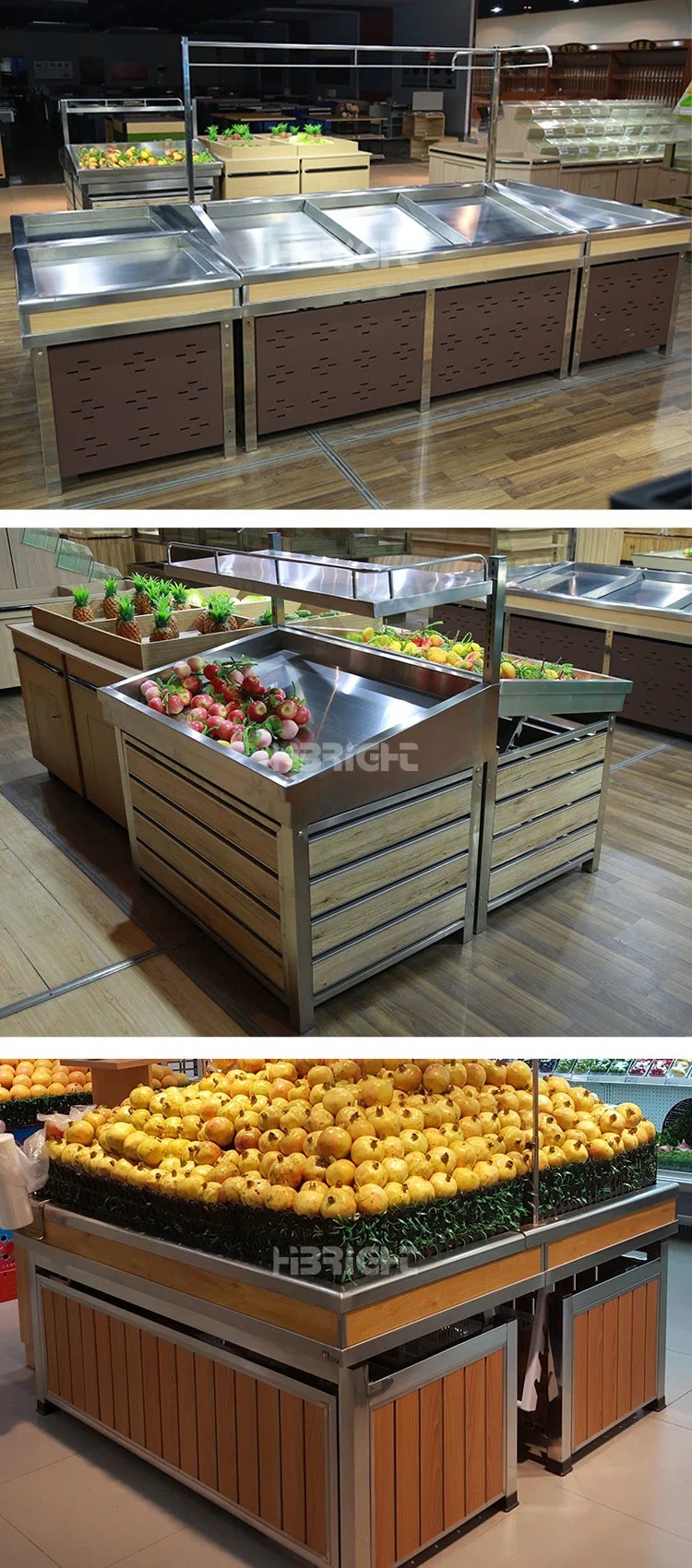Wooden Supermarket Vegetable Display Rack Display Stand