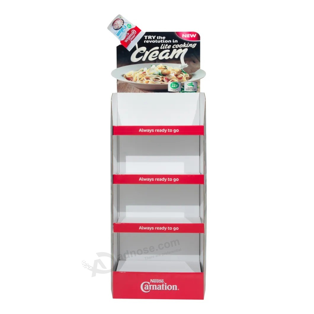 Custom Pop Cardboard Carton Display Shelf, Cardboard Corrugated Paper Floor Display Stand for Cat Food