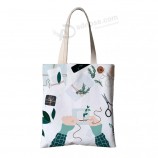 Stampa personalizzata Promozionale Manico Lungo Tote Shopper Calico Cotone Tela Shopping Bag