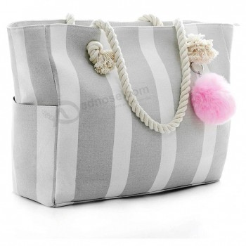 Grote Canvas Schoudertas Strand Tote Boodschappentas met Katoenen Touw Handvatten