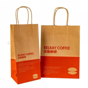 Custom Logo Printing Food Take Away Brown Kraft Paper Bag with Handle