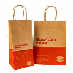Impresión de logotipo personalizado Bolsa de papel kraft marrón para llevar con asa