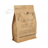 Sacchetto di imballaggio per caffè/cibo/tè/pane in carta kraft a fondo piatto con cerniera