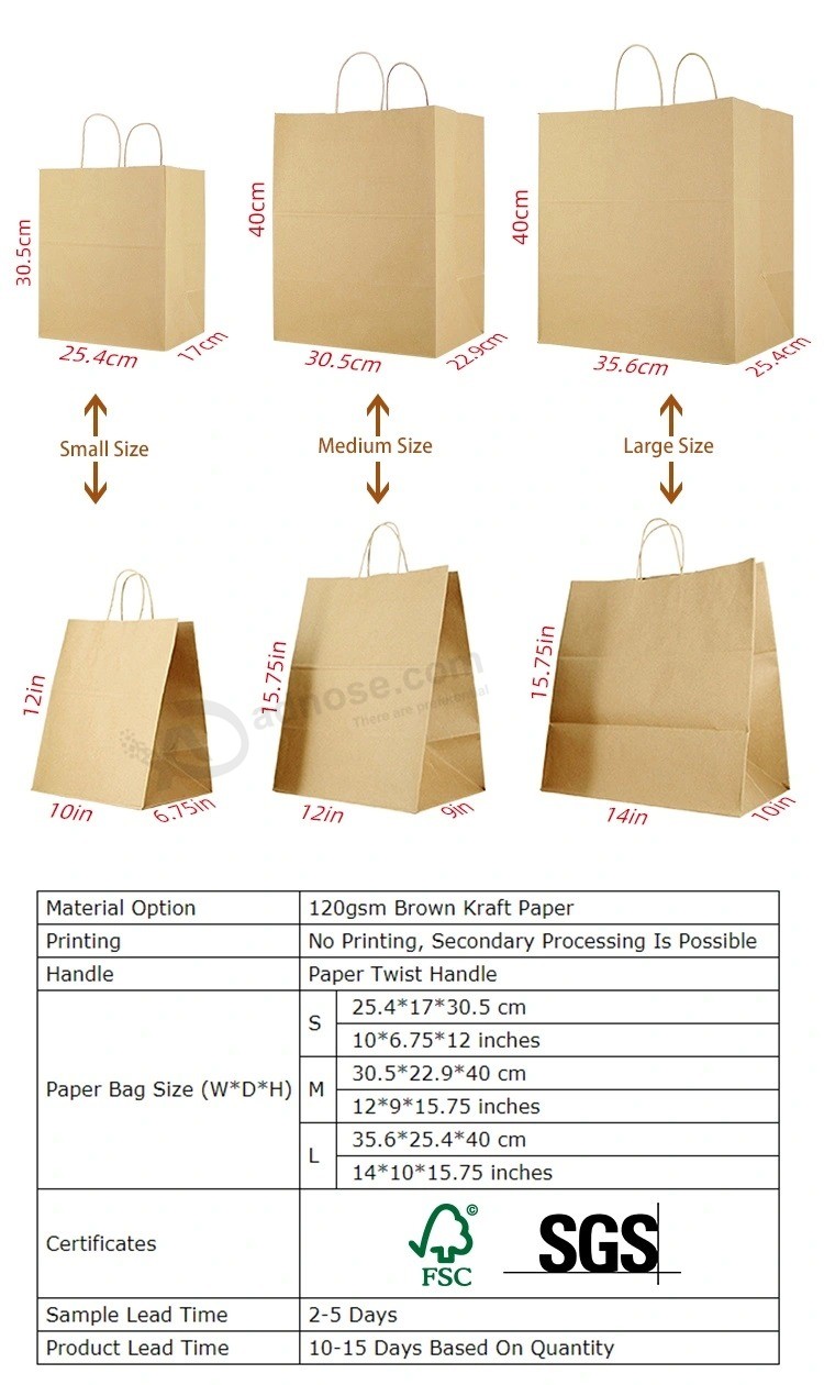 High Quality Customized Design Handle Kraft Paper Shopping Bag with Logo Printed