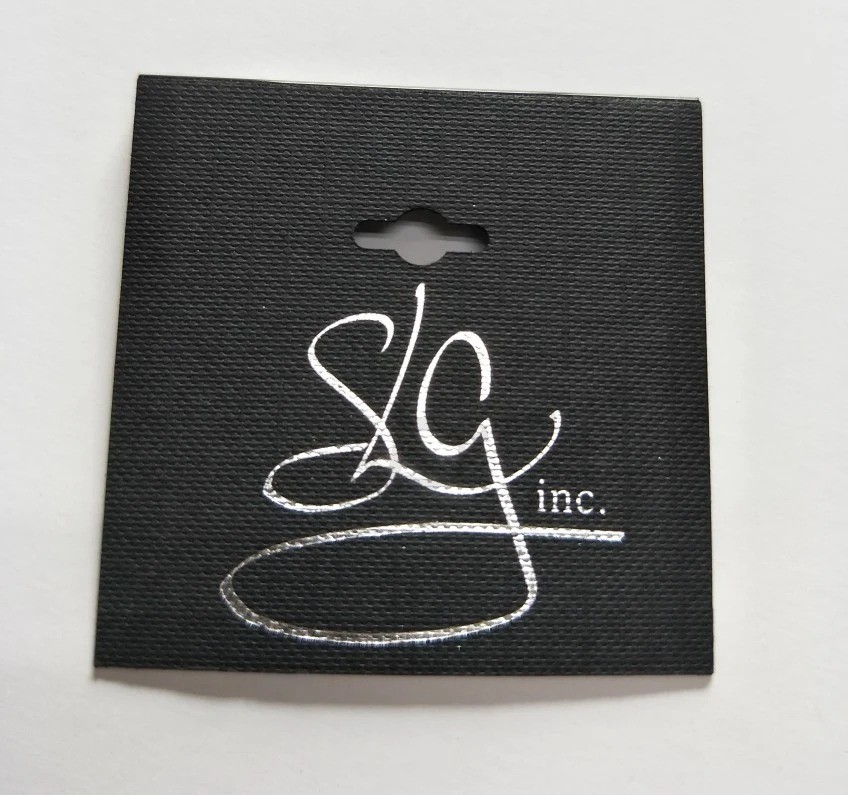 Custom Logo Silver Hot Stamping Black Matt PVC Flocking Ring Display Hanging Cards