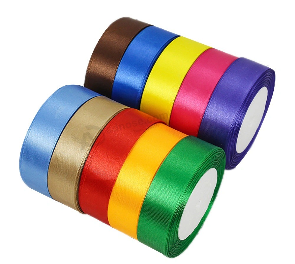 Manufacturer Wholesale Hot Thermoset Printed Ribbon with Logo Satin 2.5cm Black Single Face for Flower