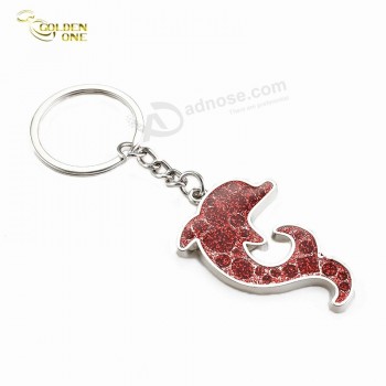 Promotional Gift Custom Cute Animal Dophin Glitter Soft Enamel Logo Souvenir Zinc Alloy Key Chain Key Holder Metal Key Ring