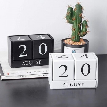 Blocs de bureau en bois faits à la main calendrier perpétuel pour la décoration du bureau à domicile