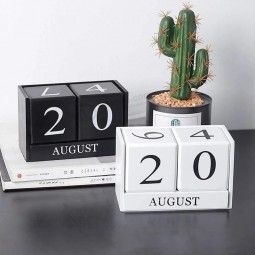 Handmade Wooden Desktop Blocks Perpetual Calendar for Home Office Decor