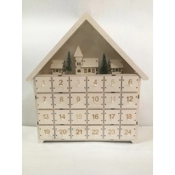 Holzkalender Countdown Weihnachtsfeier Dekoration 24 Schubladen mit LED-Licht