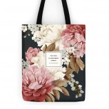 Customized Logo Organic Fabric Tote Flower Printing Canvas Shopping Bag