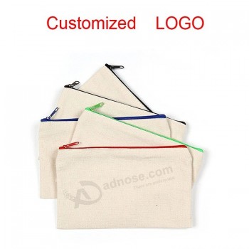 Aangepaste logo katoenen canvas cosmetische tas met ritssluiting