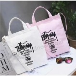 Logotipo personalizado Rosa Blanco Mujer Bolso de lona de algodón personalizado