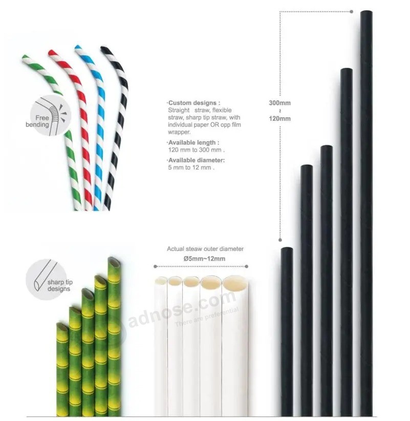 Disposable Bamboo Custom Logo Print Paper Drinking Straw