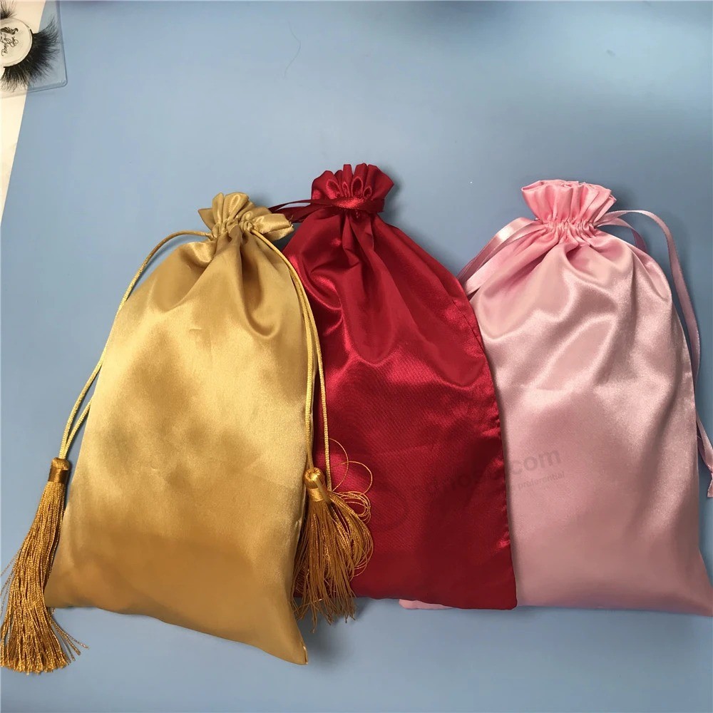 Custom Silk Printed Logo Drawstring Pouch Bag Hair Bag