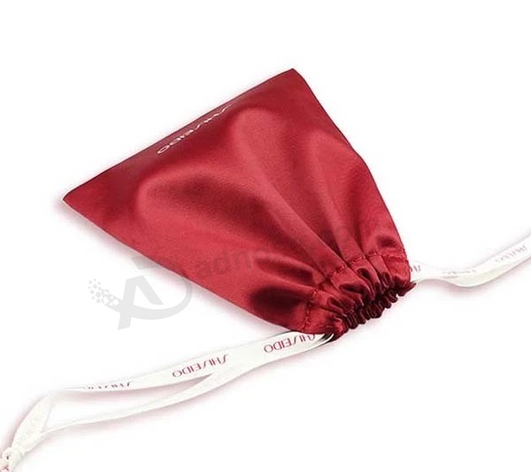 Wine Satin Pouch Bag Customize Fashion Satin Gift Pouch Satin Drawstring Bags Jewelry Pouches Makeup Wig Packaging Gift Bag Print Logo