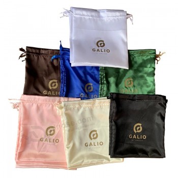 Aangepaste satijnen zakken met logo Zijde haar Gift Pouch Oppervlakte kleur afdrukken Drawstring satijnen zakken