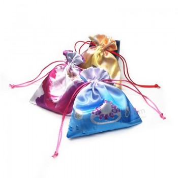 Logo personnalisé imprimé cordon de serrage satin Pochette Sac