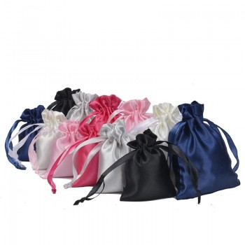 Venta al por mayor Logo Lazo Cordón Bolsas de Regalo Bolsa de Almacenamiento de Joyería Organizador de Dulces de Boda Seda Satén Cordón Bolsa para el Polvo