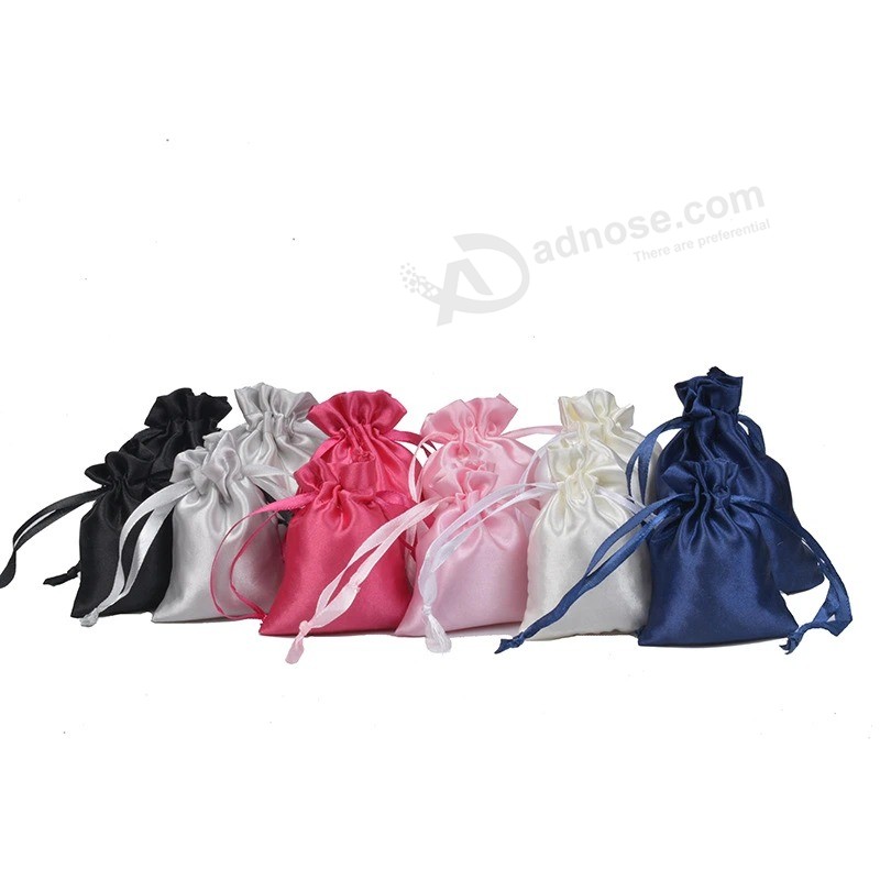Wholesale Logo Drawstring Bag Draw String Gift Bags Jewelry Storage Pouch Wedding Candy Organizer Silk Satin Drawstring Dust Bag