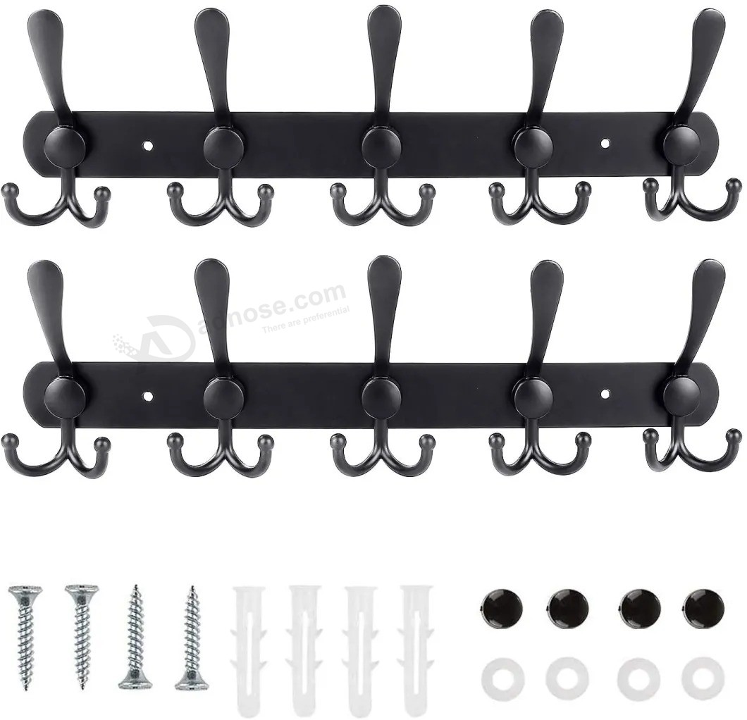 Wall Mounted Stainless Steel Double Hooks Rack for Hanging Clothes Coat Hat Towels etc