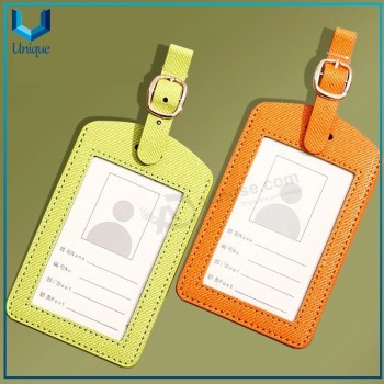 Free Sample Cheap Custom Made Debossed Logo Leather Luggage Tag, Cheap ID Card Holder PU Leather Luggage Tag