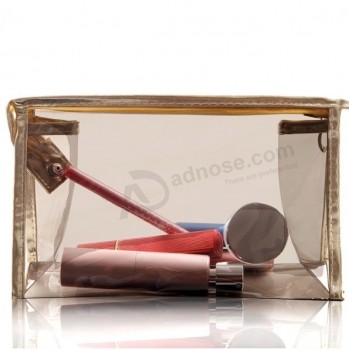 Promozionale Personalizza Logo Stampa Trasparente PVC Trasparente Trasparente Sacchetto Cosmetico con Bordo Non Tessuto