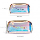 Bolsa de cosméticos holográfica de TPU transparente con logotipo personalizado Maquillaje Bolsa de maquillaje de PVC láser personalizada