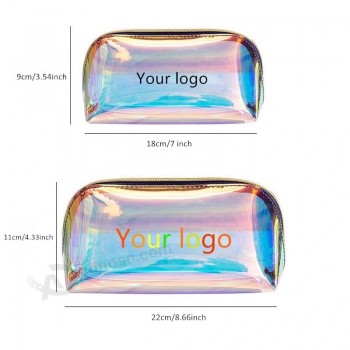 Custom Logo Transparent TPU Holographic Cosmetic Bag Maquillaje Personalized Laser PVC Makeup Bag
