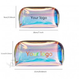 benutzerdefiniertes logo transparent TPU holographische Kosmetiktasche maquillaje personalisierte laser PVC make-up Tasche