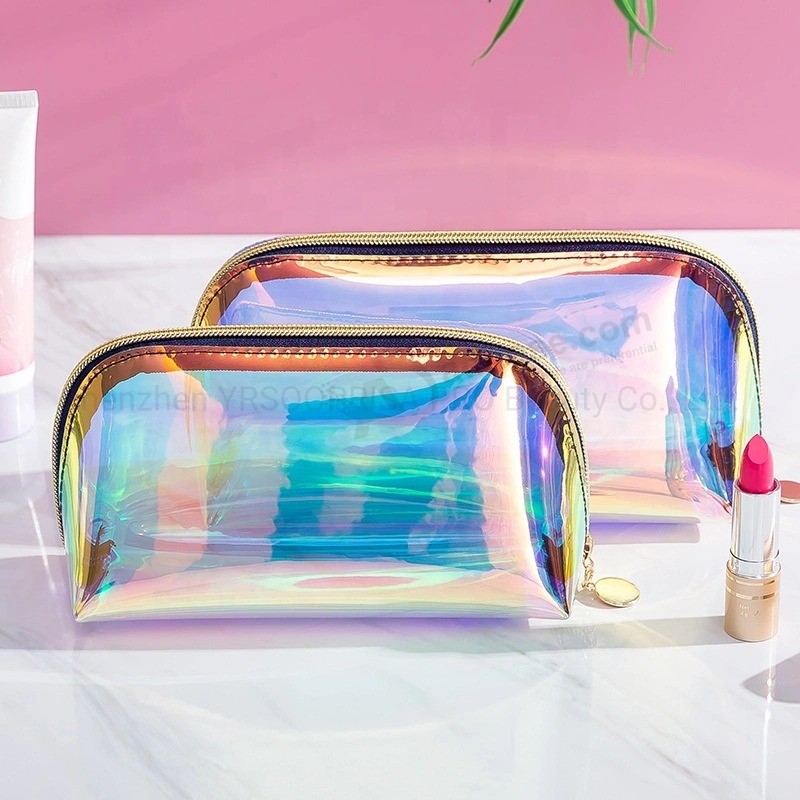 Custom Logo Transparent TPU Holographic Cosmetic Bag Maquillaje Personalized Laser PVC Makeup Bag