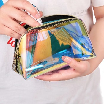 Logo personalizzato lucido PU PVC Bag trucco olografico borse cosmetiche