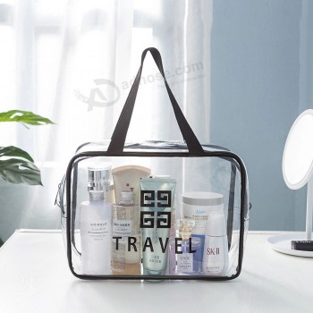 Großhandel benutzerdefiniertes logo PVC wasserdichtes Make-up Reise Kulturbeutel Kosmetiktasche Set Tasche mit Griffen