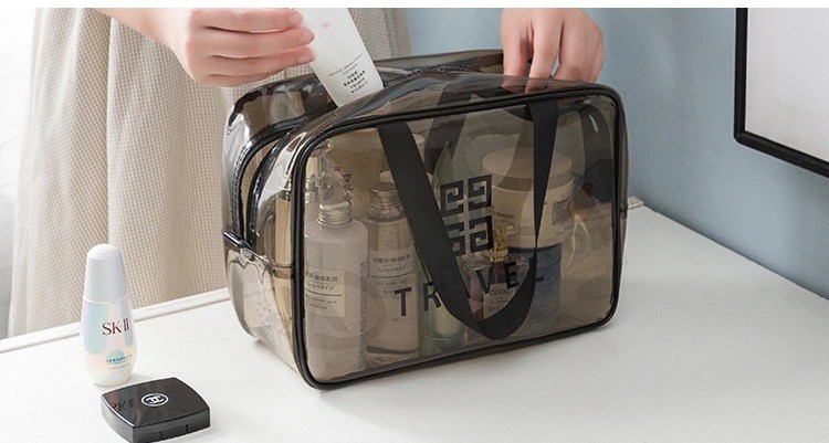 Wholesale Custom Logo PVC Waterproof Makeup Travel Toiletry Case Cosmetic Bag Set Bag with Handles