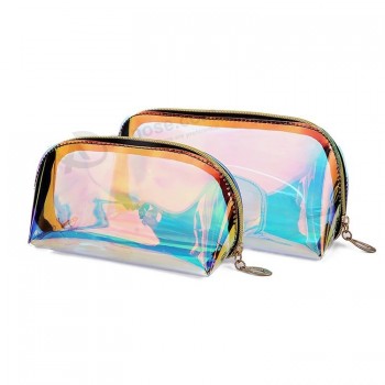 Holographic Waterproof Private Label Travel Plastic PVC Clear Make up Bag with Logo