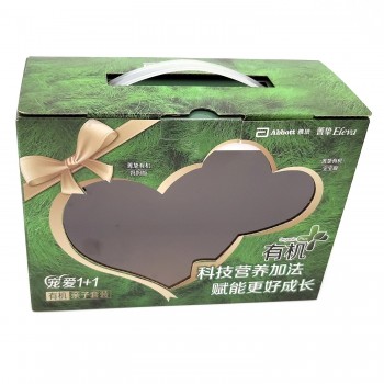中国メーカーのカスタム OEM ロゴプリントミルクパワーコーヒーフルーツジュース ギフト包装紙カートンボックス、 PVC ウィンドウプラスチックハン