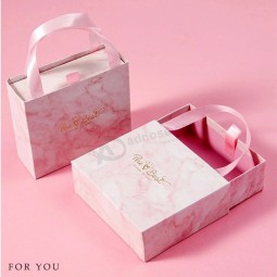 Custom Logo Printing Ribbon Handle Jewelry Gift Packaging Fashion Marble Paper Drawer Boxes