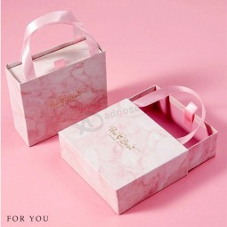 Impresión de logotipo personalizado Cinta Asa Joyería Embalaje de regalo Moda Mármol Cajas de cajón de papel