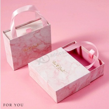 Logo personalizzato stampa nastro maniglia gioielli confezione regalo moda marmo carta cassetto scatole