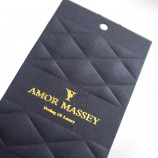 Personalizzato Cartone Carta Logo Lamina d'oro Stampa a caldo Goffrato Nero Hang Tag