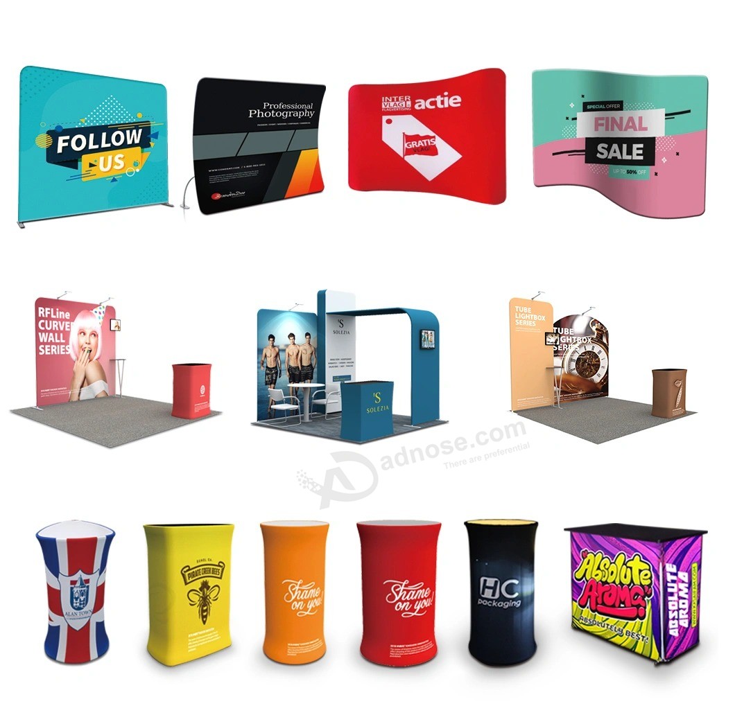 Custom Logo Printed Easy to Install Portable Fabric Pipe Connecting Freestanding Banner