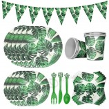 Vajilla desechable de hoja de palma hawaiana Fiesta de verano Plato de papel Tazas Servilleta Boda tropical Evento de cumpleaños Fiesta Decoración Suministros